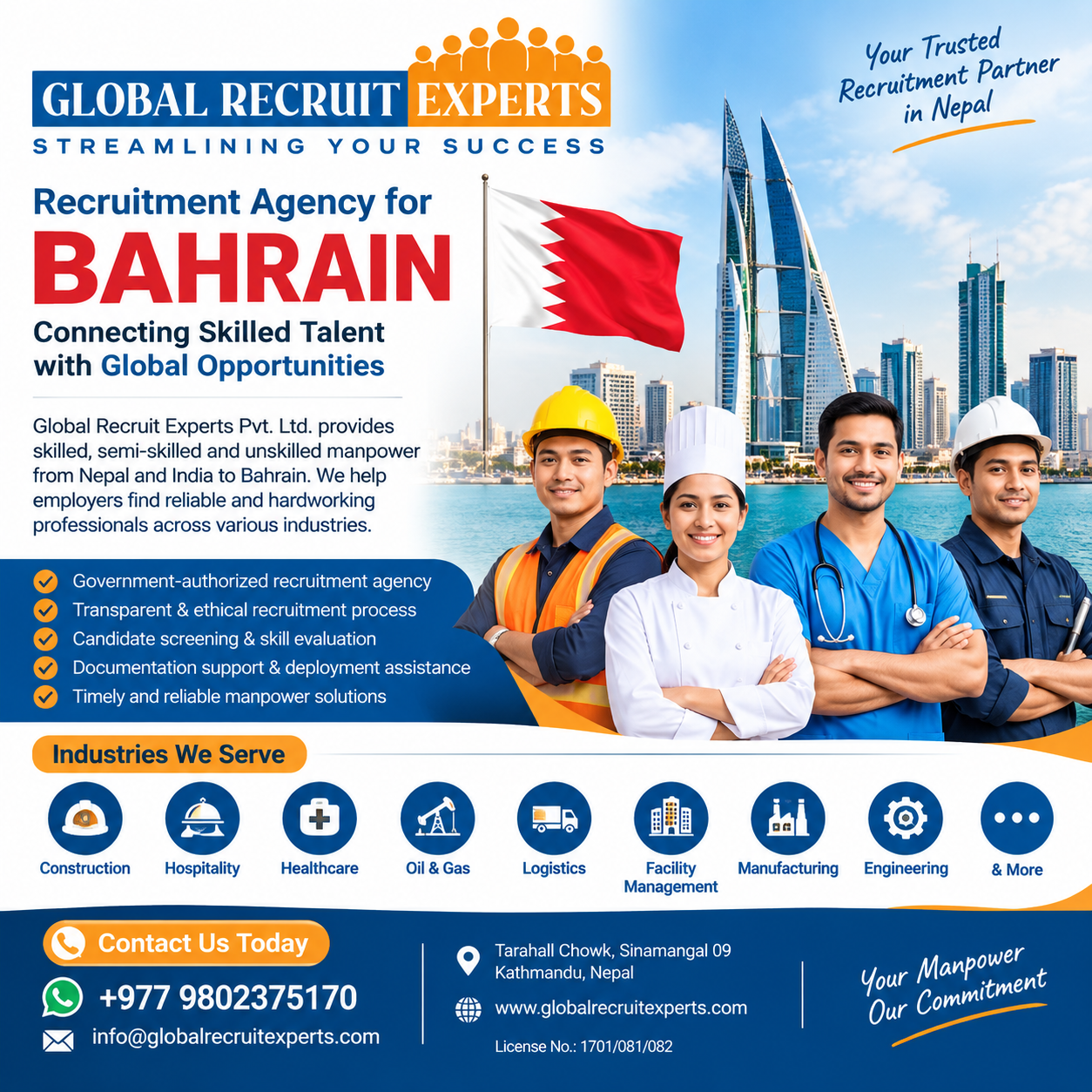 Recruitment Agency For Bahrain From Nepal & India | Global Recruit Experts